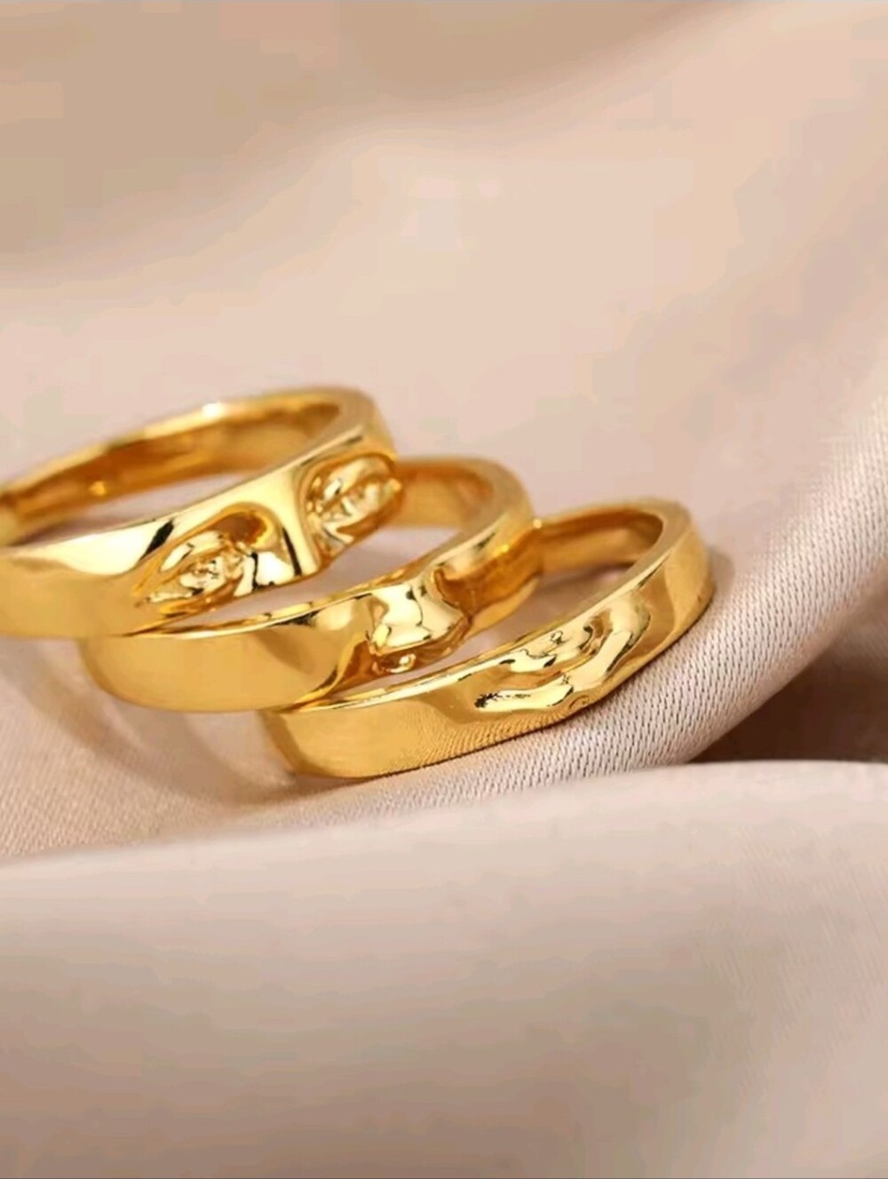 Gold-Tone Triple Band Statement Ring - Unisex Jewelry - Picture 3 of 7